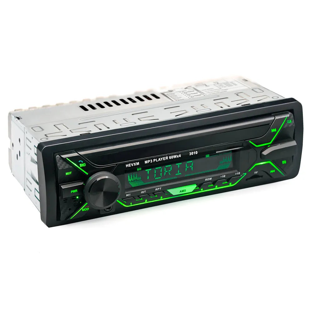 Car radio MP3 player with Bluetooth, FM radio, USB/TF slots, LCD display, and front panel controls