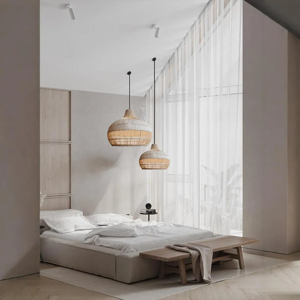 Rattan woven chandelier with 60cm diameter, Silent Wind style design for living room lighting