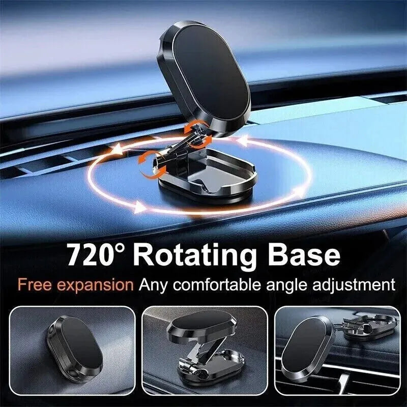 Stainless steel magnetic car phone holder with foldable bracket in chrome finish