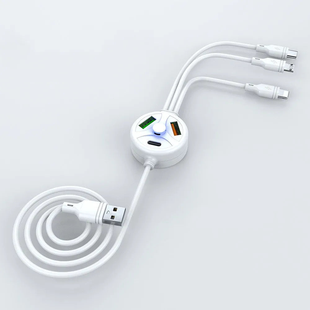 PDPVC mobile phone charging cable showing three connector types and 1.2m length