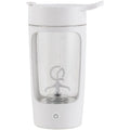 Portable rechargeable juice blender in white with 650ml mixing cup and compact dimensions.