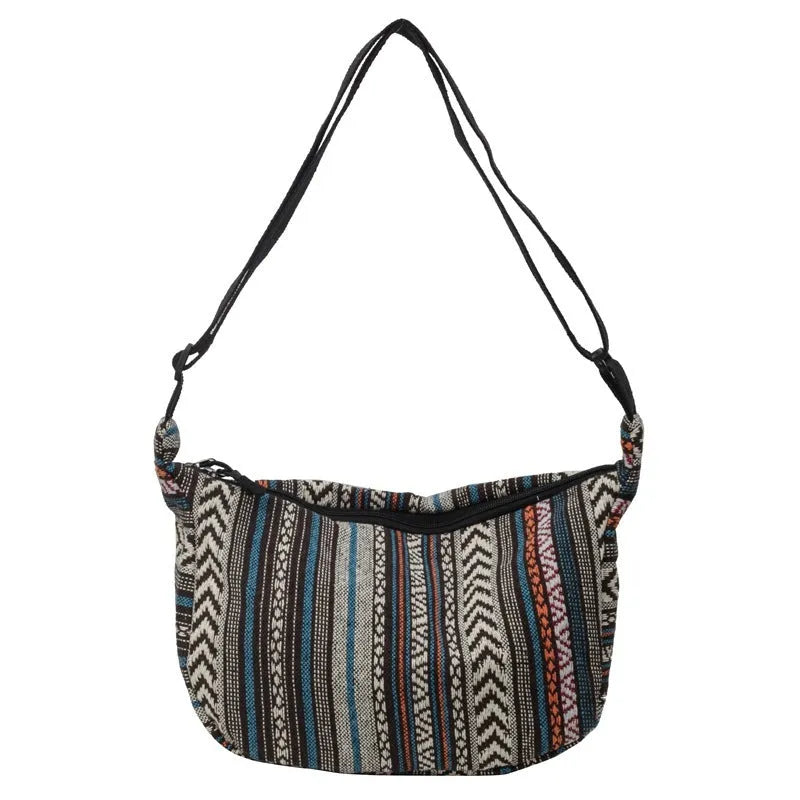 Women's ethnic style canvas dumpling crossbody bag in various colours