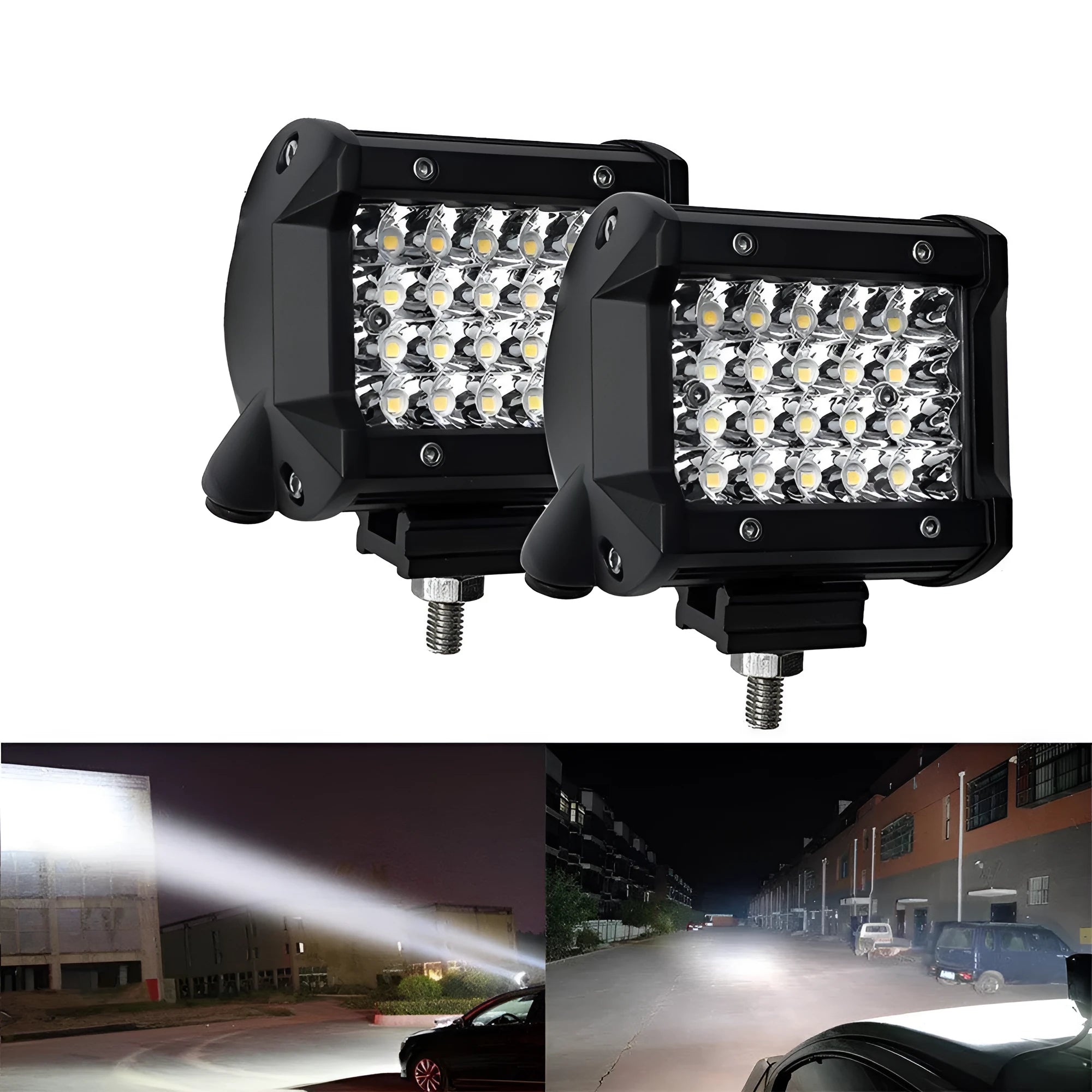 Black aluminium 72W LED vehicle strip light with 4 rows of beads and stainless steel bracket