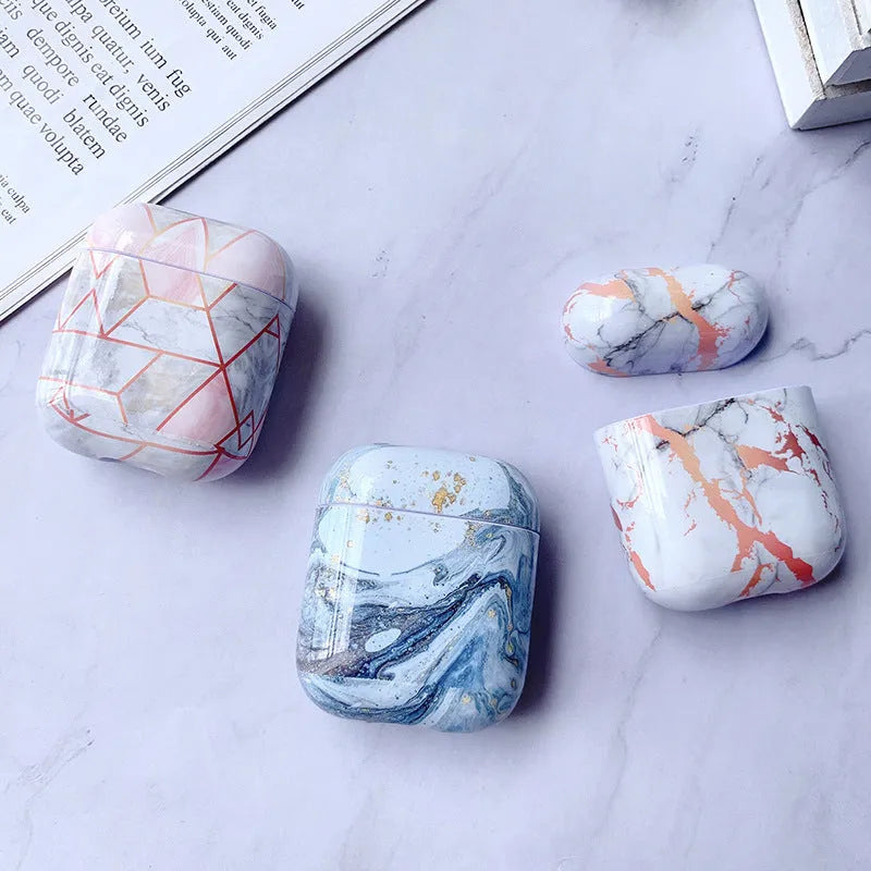White marble hard PC protective case for AirPods 1 and 2 charging box in multiple colour options