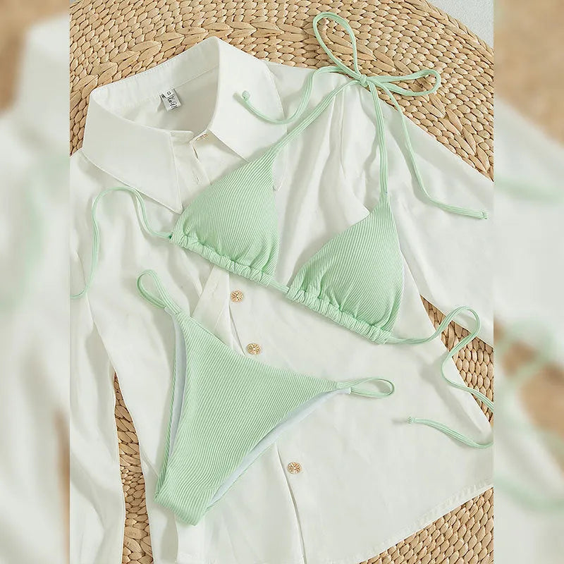 Women's lace-up front bikini swimsuit in various colours with bra top and matching panties