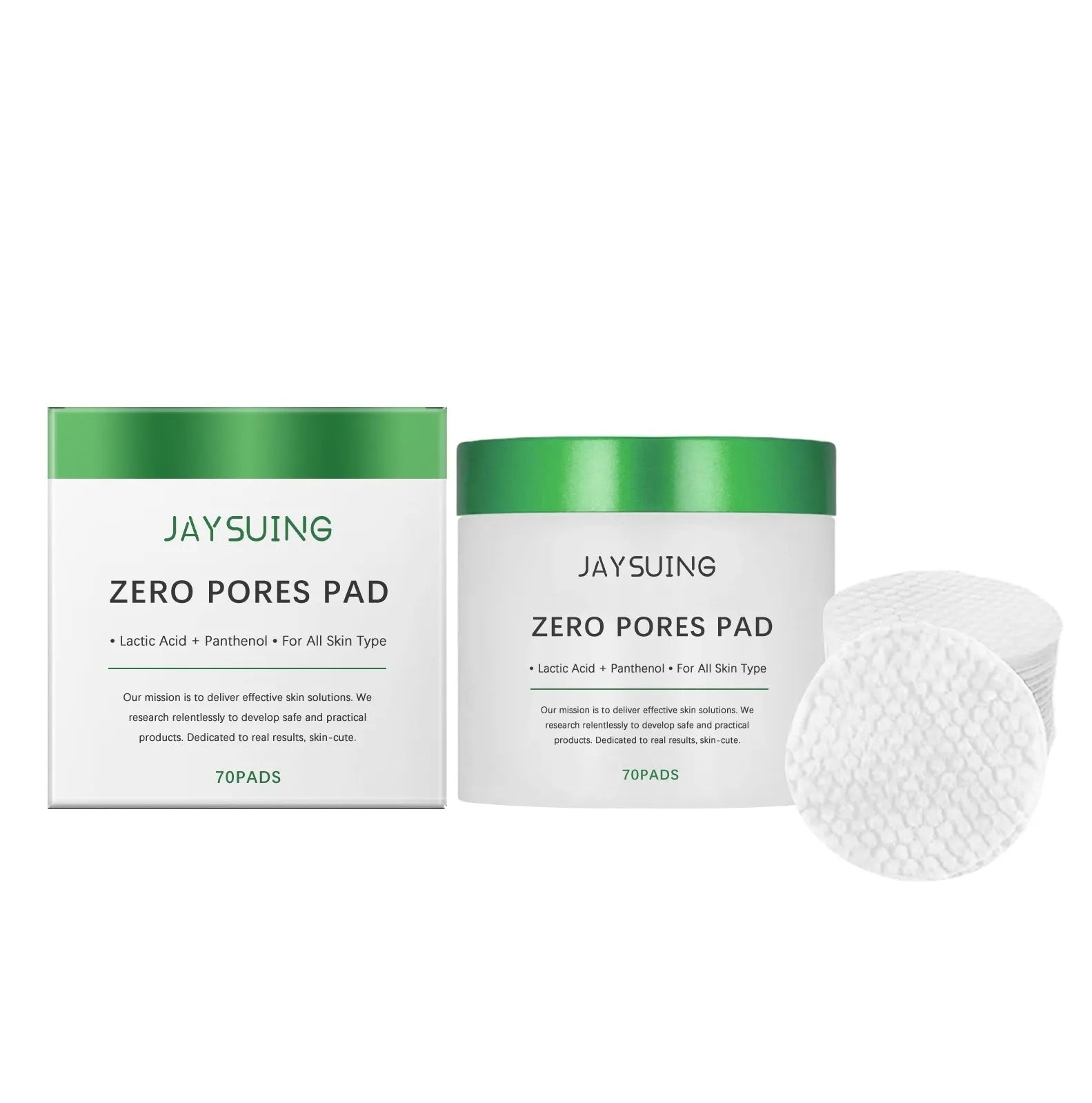 Moisturising and cleaning pad pack with 70 biodegradable pads containing lactic acid and salicylic acid