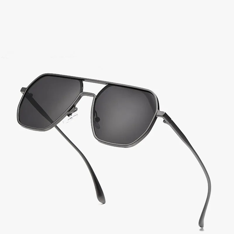 Men's irregular polarized sunglasses for driving with black frame and grey lenses