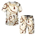 Men's chain pattern digital printed T-shirt and shorts lounge set in summer fabric