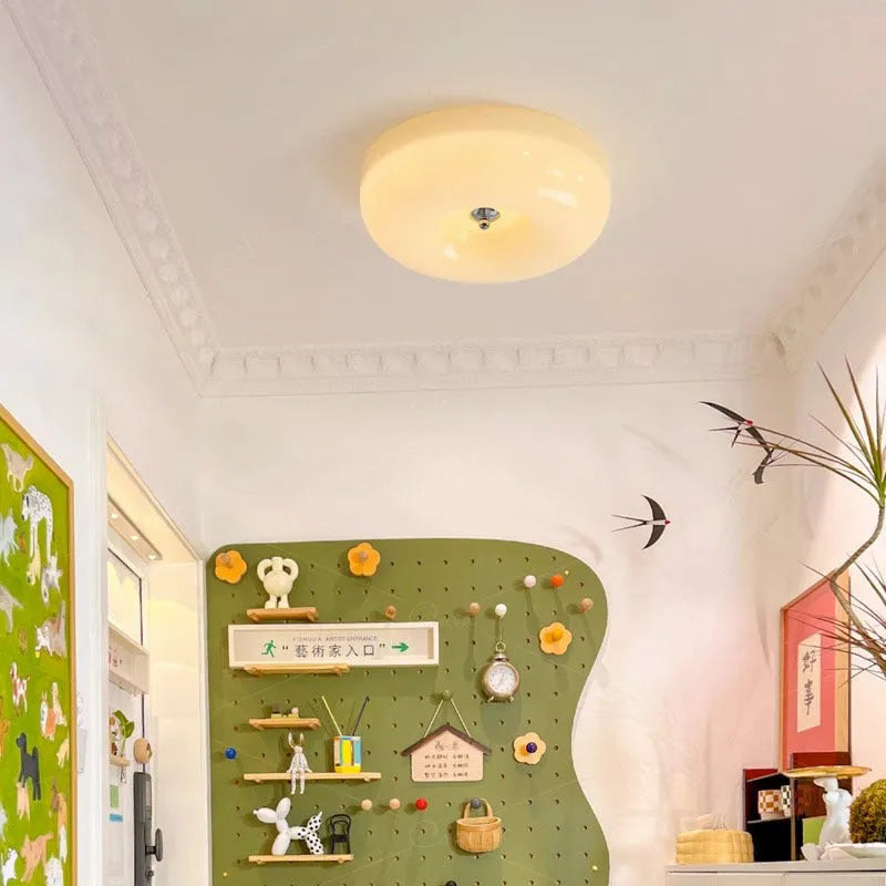 Cream colour bedroom ceiling lamp with three-colour light adjustment, 30cm diameter, American style design