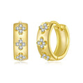S925 sterling silver earrings with moissanite inlay and a three-petal grass design, unisex pair