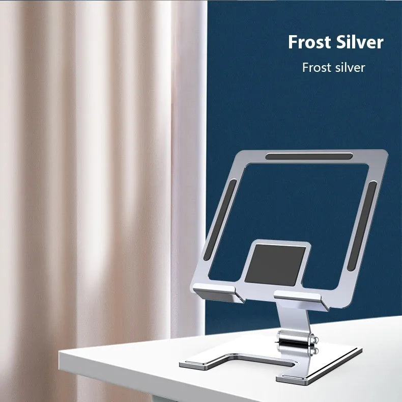 Foldable rotating alloy laptop stand bracket for notebooks, flat desktop multi-angle riser in black or silver