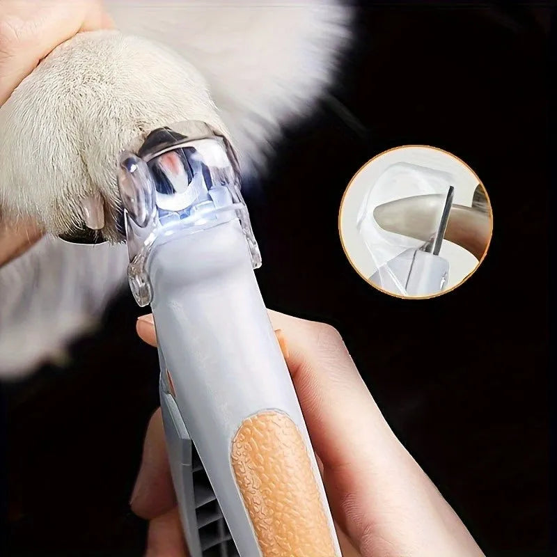Yellow LED light pet nail trimmer with magnifying glass for cutting cat and dog nails