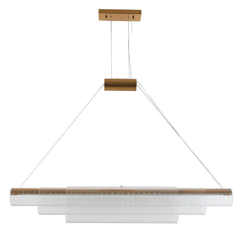 Minimalist glass pendant lamp with iron body and LED lighting in 800mm, 1000mm, 1200mm lengths