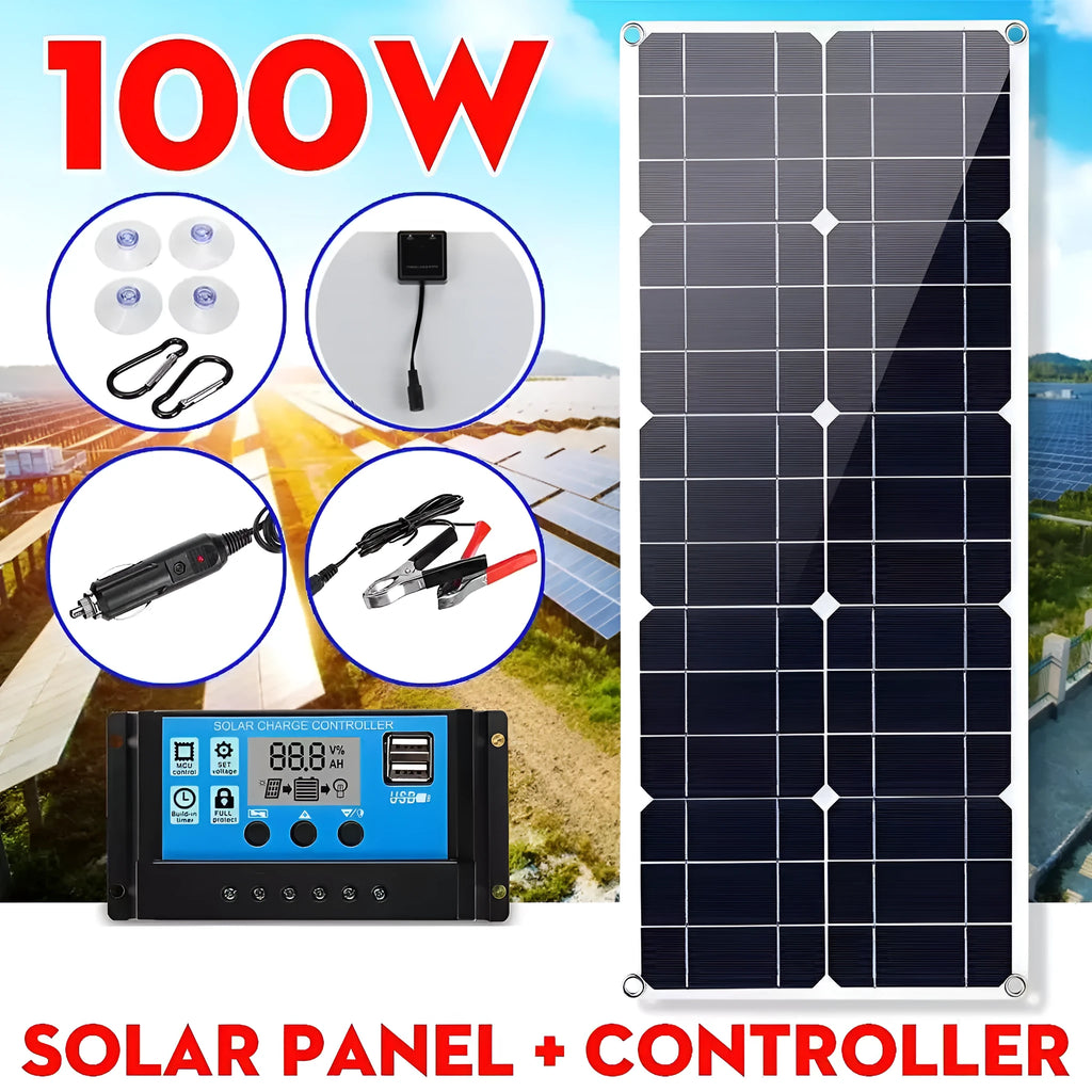30W semi-flexible outdoor solar panel with USB charging ports for mobile devices