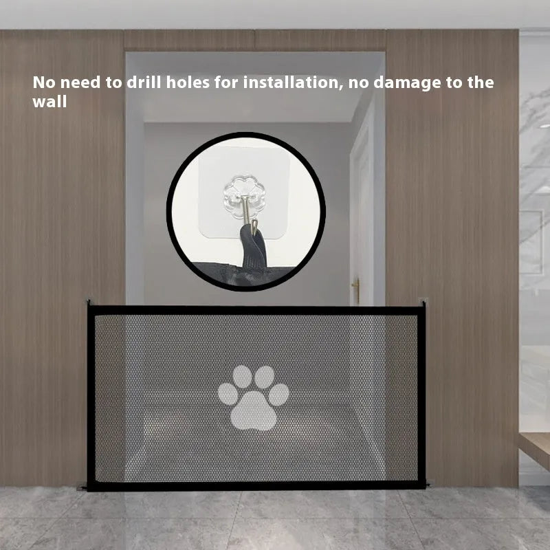 Portable folding dog barrier in pet doorsill black or white, sizes 180cm by 78cm or 110cm by 78cm, with plastic rods for support