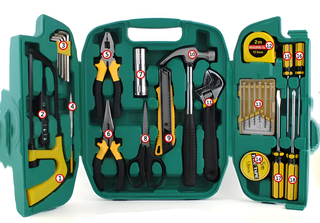 27-piece car emergency tool kit in a tool box, malleable iron, dual-use for home and car maintenance