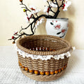 Brown hand-woven storage basket, 17 x 11cm, Oxford cloth, hollow retro tabletop organiser
