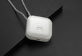 USB mini portable air purifier necklace in blue, showing compact design with USB charging port