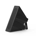 Pink ABS mobile phone amplifier bracket holding iPhone horizontally on desktop