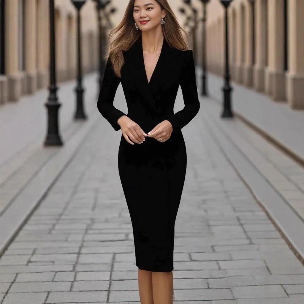 Women's single-breasted polyester coat dress with high waist design in four colour options