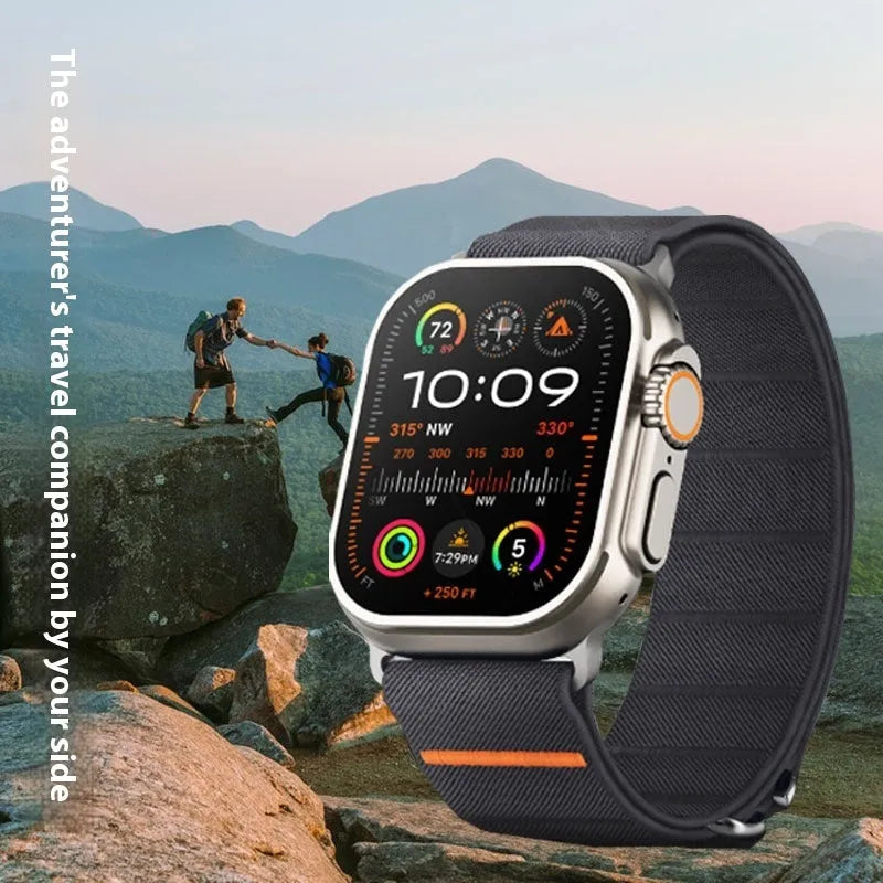 Elastic nylon watchband with stainless steel buckle in multiple colours for Apple watch compatibility