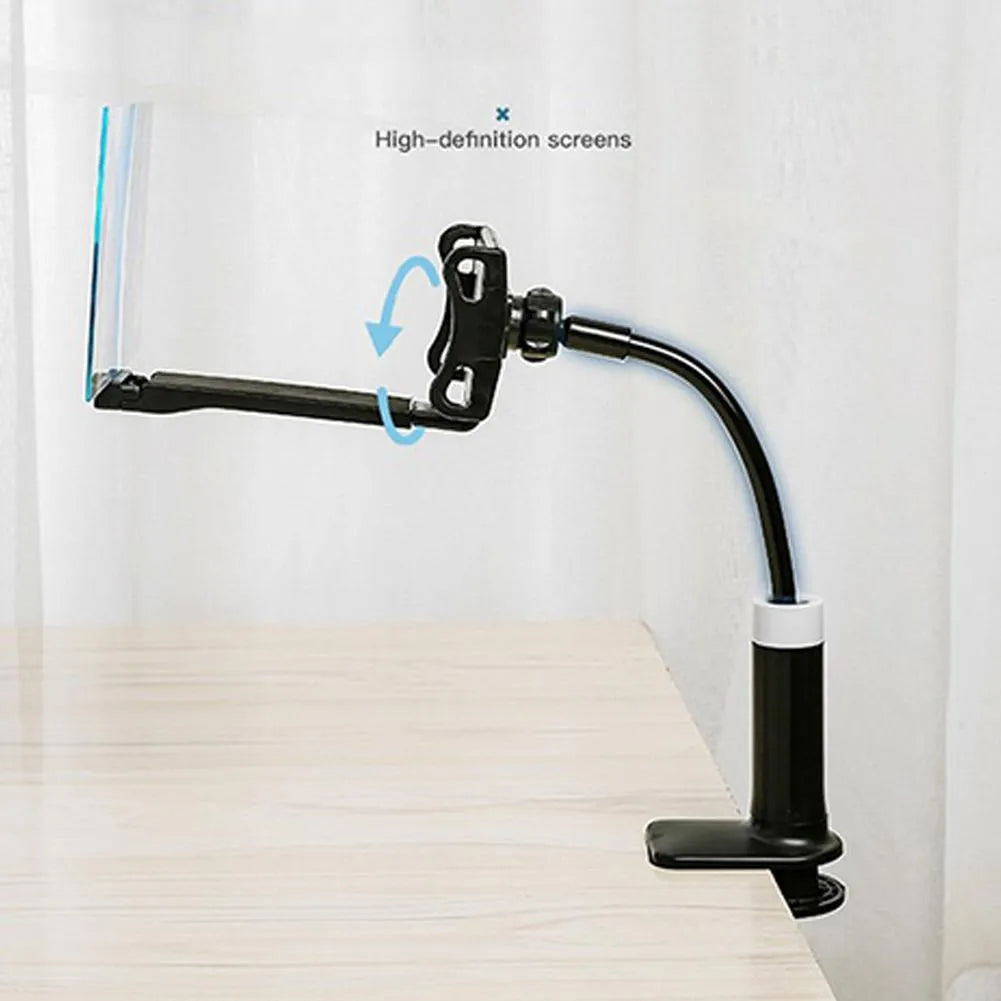 Mobile phone screen amplifier with 12-inch acrylic lens and black rotating bracket on a table