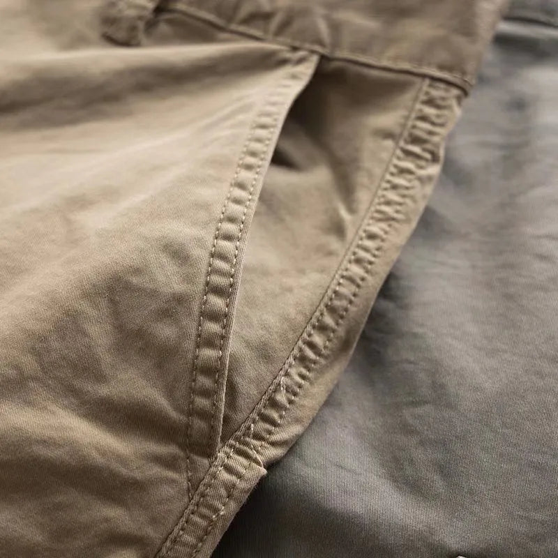 Men's solid-colour cotton work trousers with multiple pockets in cropped length