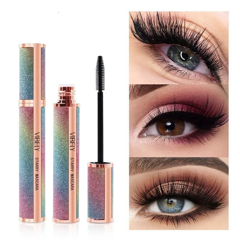 4D Long Thick Curling Waterproof Mascara tube with spiral brush, showing deep black formula for volumised lashes.