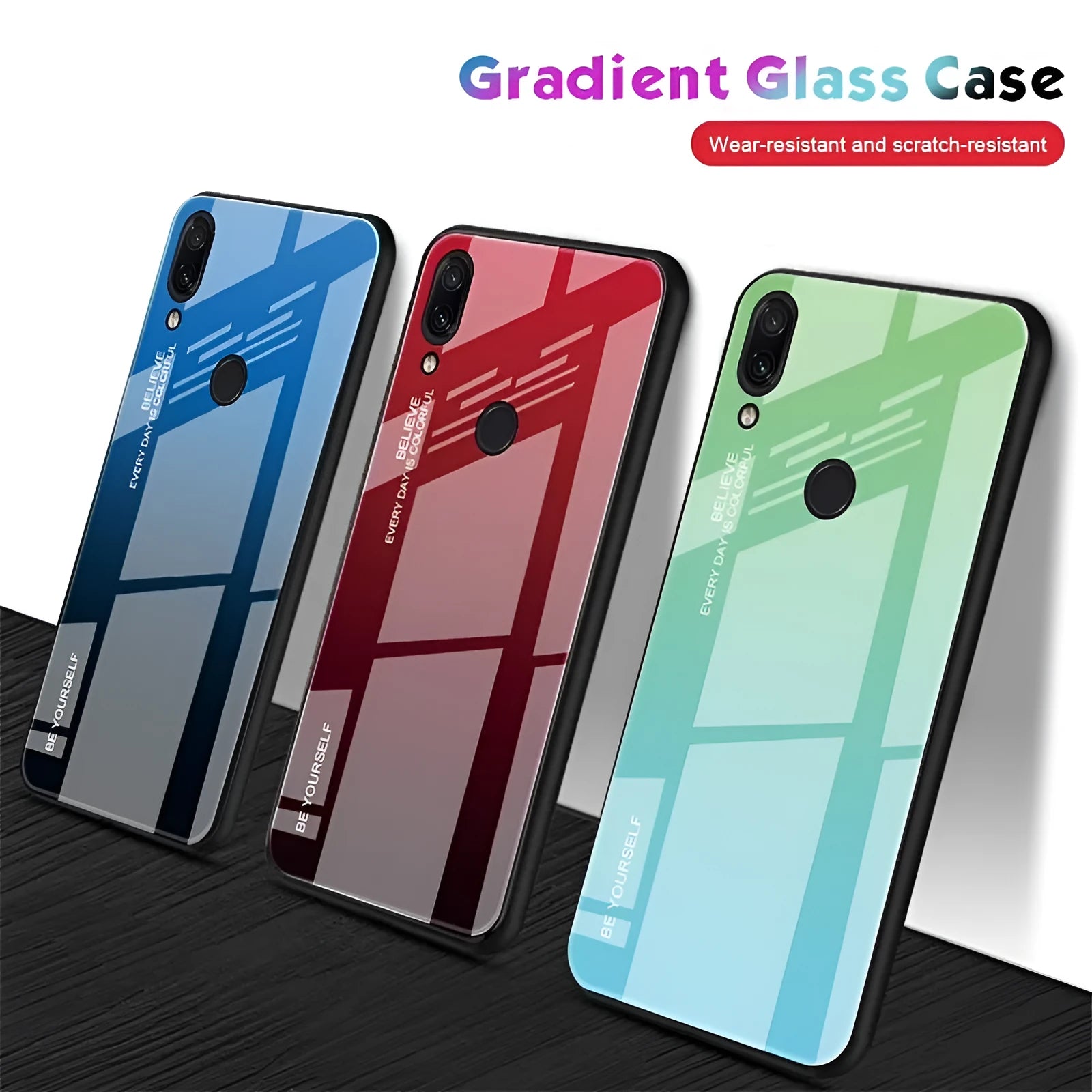 Gradient colour shifting phone case with tempered glass back and TPU frame for Redmi smartphones