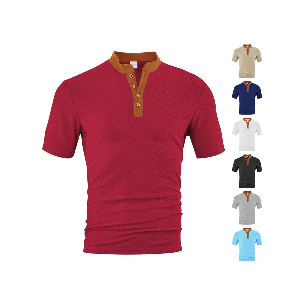 Men's loose short sleeve button-up shirt in polyester, available in six colours and sizes S to XXXL