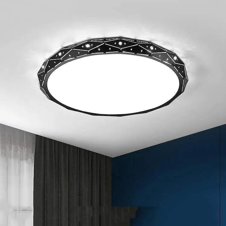 Round black and white LED ceiling light with iron frame in multiple sizes from 30cm to 60cm diameter