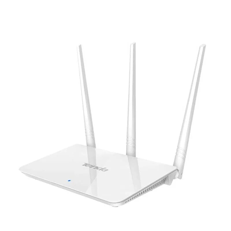 White dual-band wireless router with 2.4GHz and 5GHz frequencies, approximately 20cm wide, for UK home broadband networks