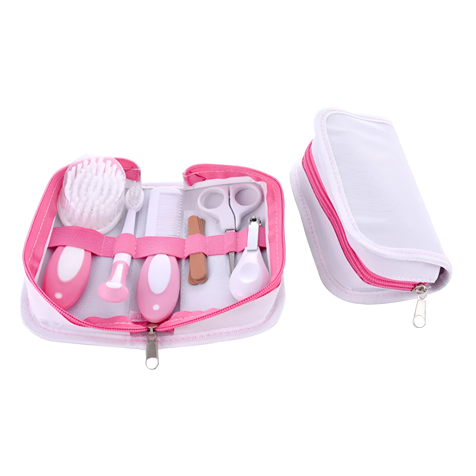 6-piece baby nail comb care set in crimson cherry pink with silica gel comb, trimmer, brush, files, and buffer