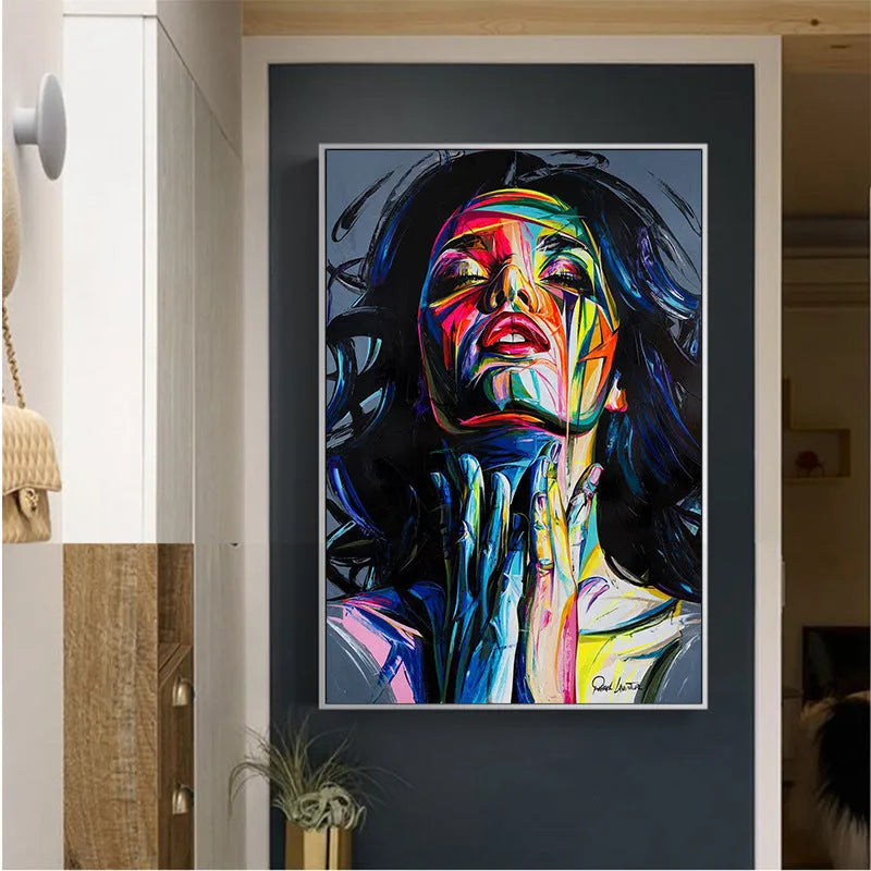 Custom personal portrait oil painting on non-woven canvas with computer inkjet printing in black smokey girl theme