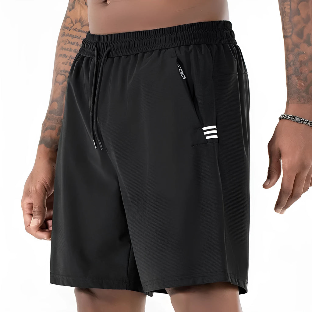 Men's black ice silk quick-drying shorts with high waist and cropped length for sports wear