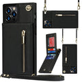Mobile phone case in black with TPU and leather construction for iPhone 13 model