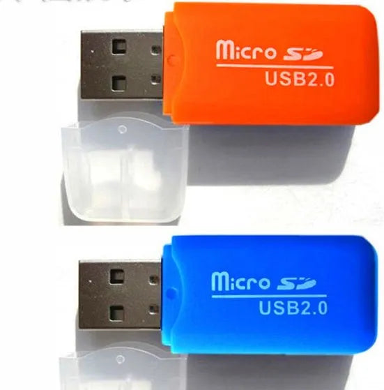 Mini USB TF card reader with 16 GB microSD card and SD adapter for computer file transfer
