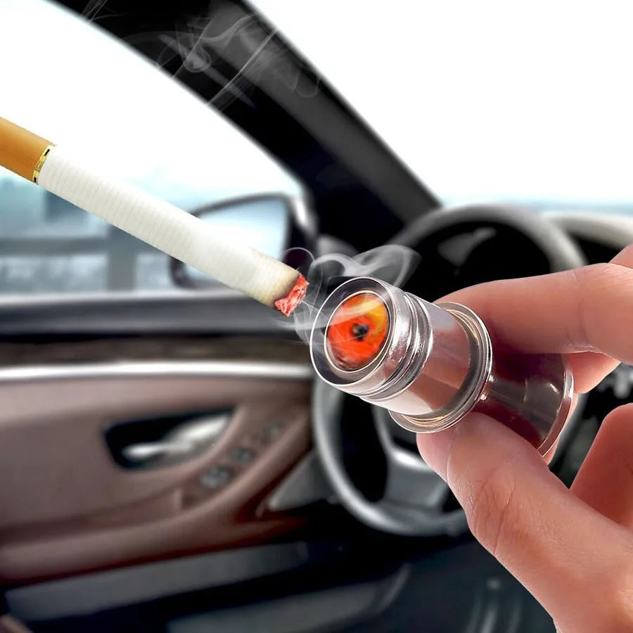 12V universal vehicle cigarette lighter with metal and plastic body and heat resistant ceramic protector, available in red and blue