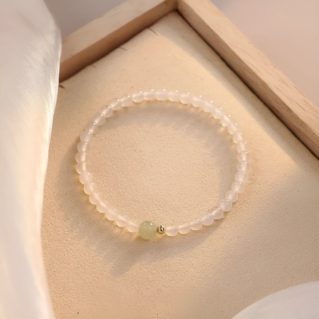 Natural Hetian jade white agate women's bracelet with 15cm diameter in New Chinese style