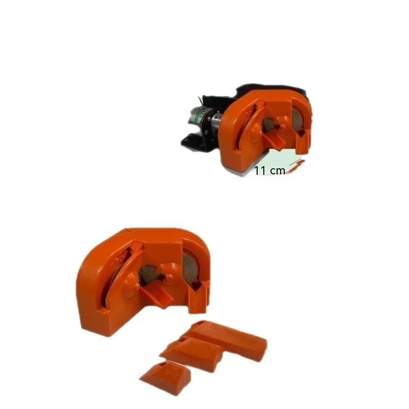 Portable grinding drill tool set showing orange and black sander units with replacement grinding wheels
