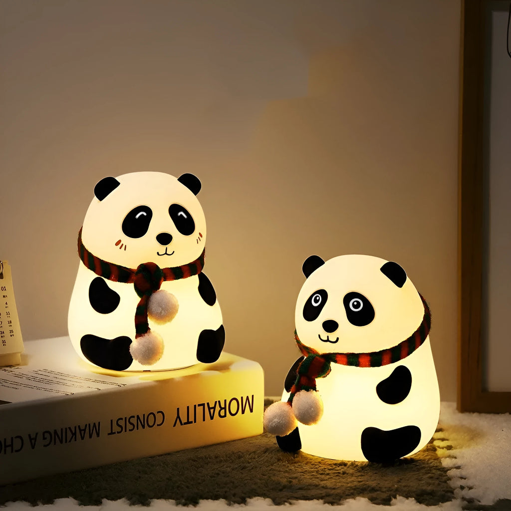 Panda-shaped silicone night light with USB charging port and plated details