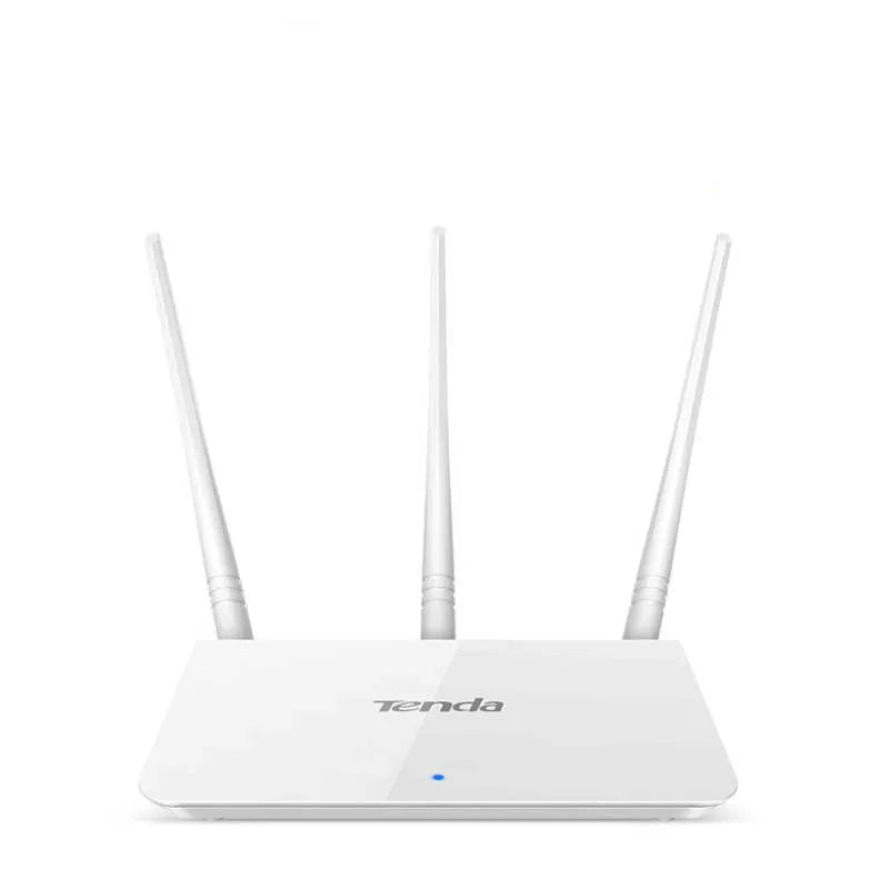 White dual-band wireless router with 2.4GHz and 5GHz frequencies, approximately 20cm wide, for UK home broadband networks