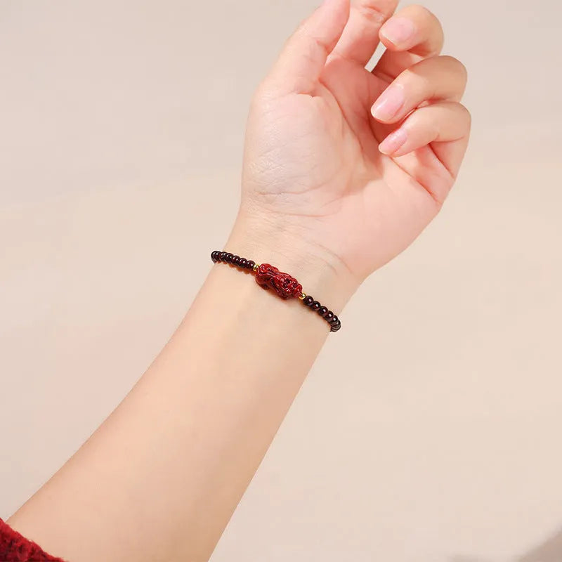 Natural garnet square bracelet with geometric design and Pixiu charm, 3A purity grade