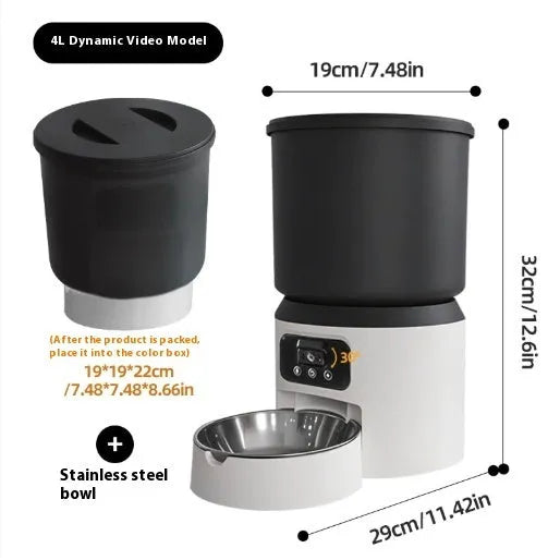 4 litre capacity smart pet feeder with WiFi and optional rotatable camera on a kitchen counter