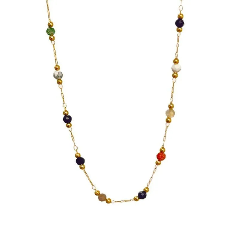 Women's gold titanium steel necklace with a simple natural stone pendant on an O-ring chain.
