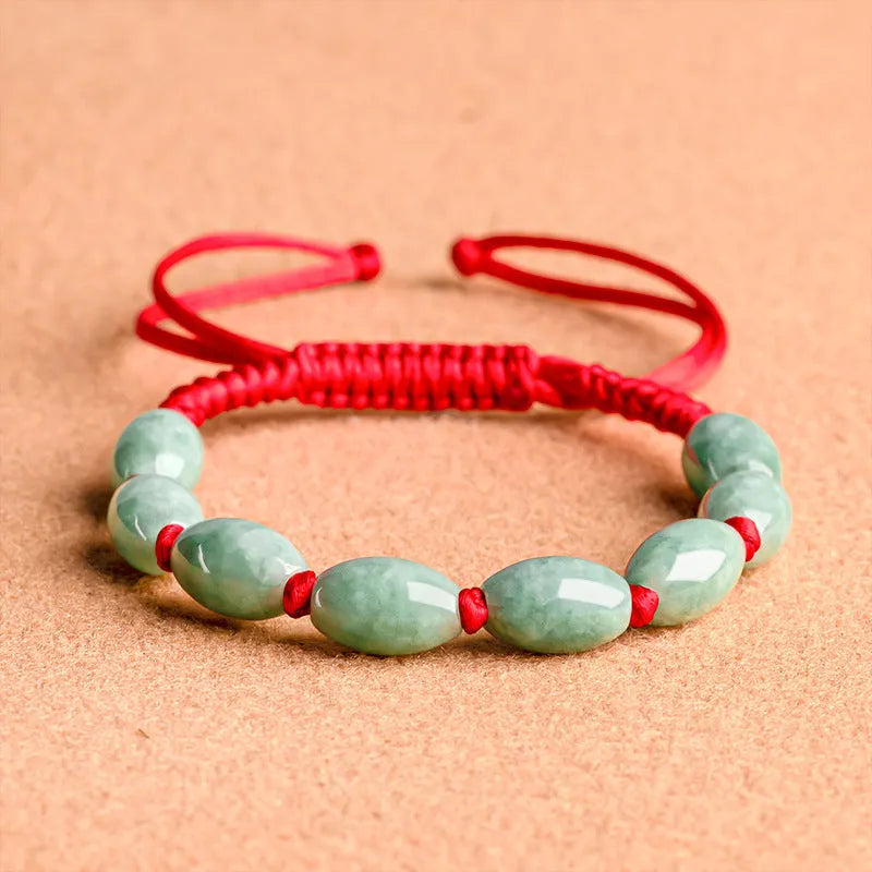Traditional jade stone bracelet in dark green or red colour with certificate