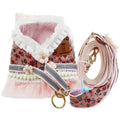 Small floral polyester pet chest harness with matching reflective leash, available in sizes XXS to 3XL