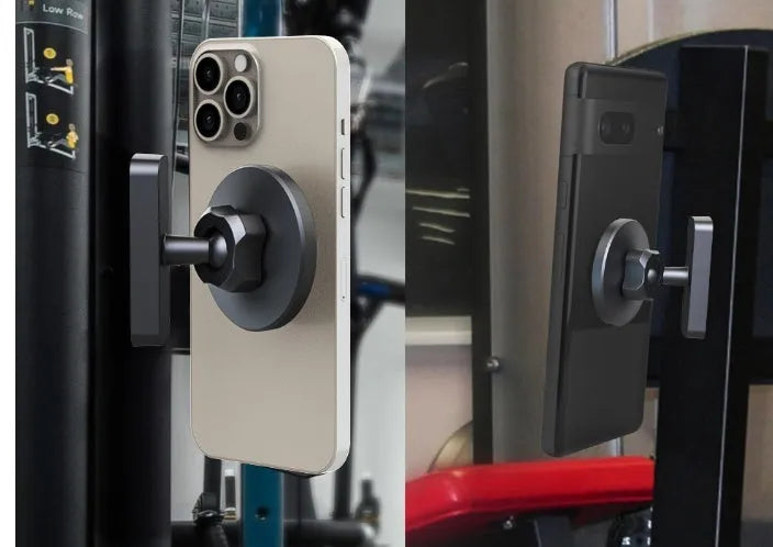Magnetic suction mobile phone holder with silicone bracket for car and gym use