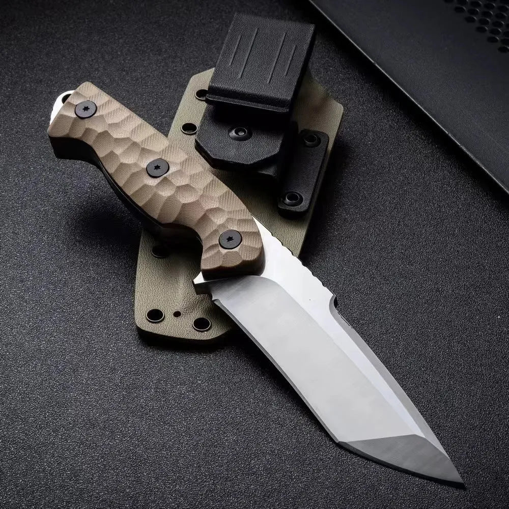 Beige-handled outdoor survival knife showing 260mm length and 130mm blade.