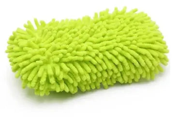 Silver green car wash sponge measuring 14x25cm with microfiber chenille texture for vehicle cleaning